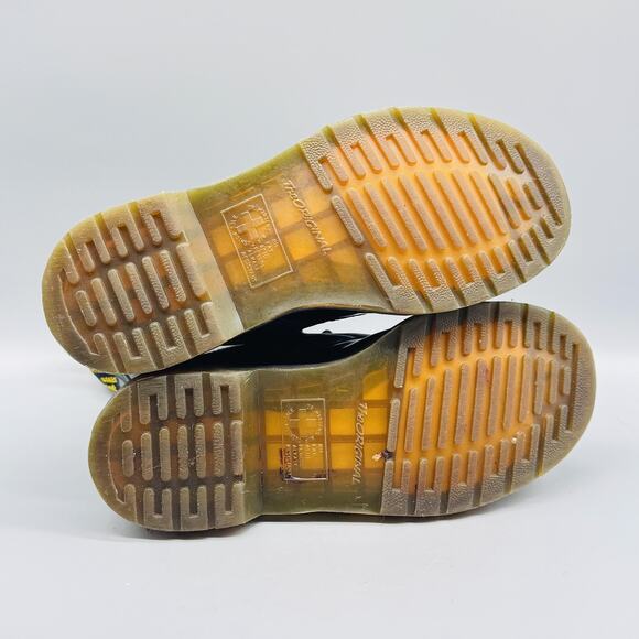 Dr Martens Boot Women 6 Black Leather Ankle Lace Up Combat AirWair Yellow Stitch - Picture 9 of 11